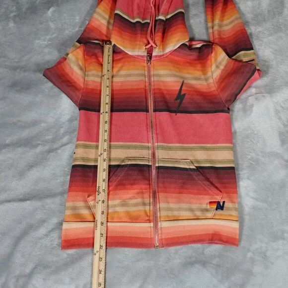 Aviator Nation Serape Bolt Striped Hoodie Womens XS Made In USA Faded Multicolor - Picture 11 of 12